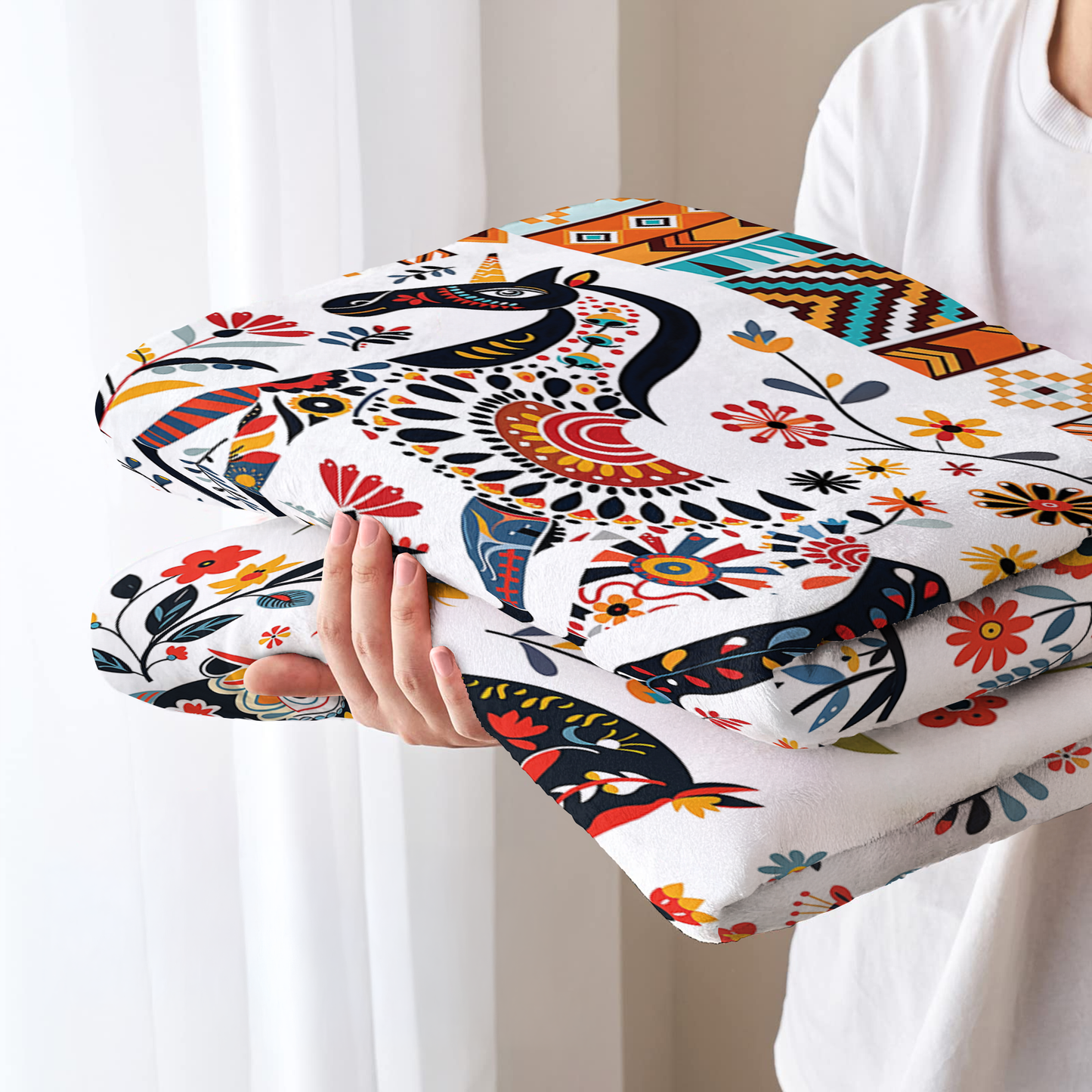 Pajabear Fleece Blanket Horse Floral Pattern