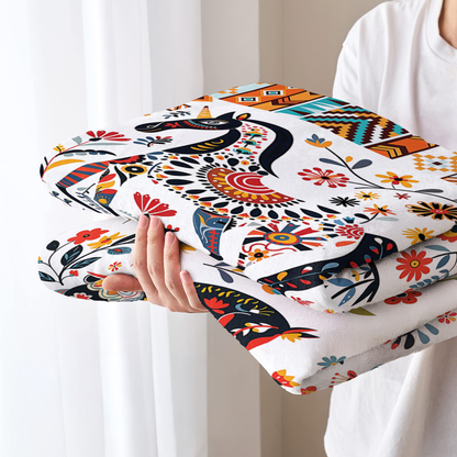 Pajabear Fleece Blanket Horse Floral Pattern