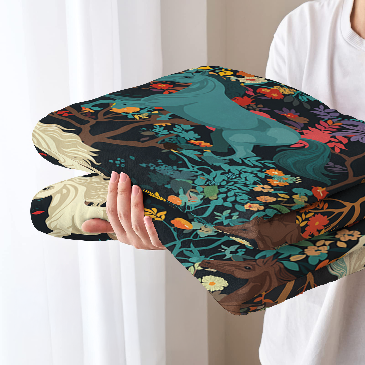 Pajabear Fleece Blanket Horse Flower