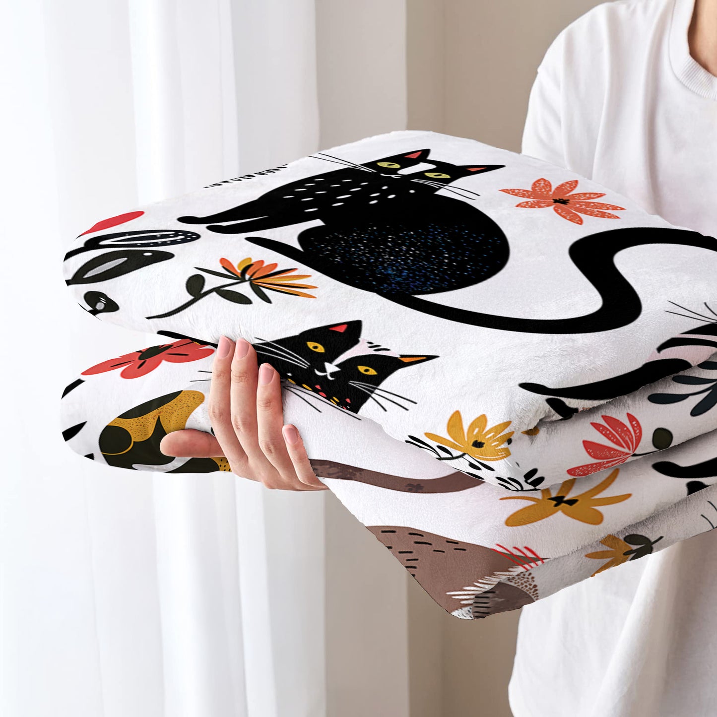 Pajabear Fleece Blanket Botanical Cat Bliss