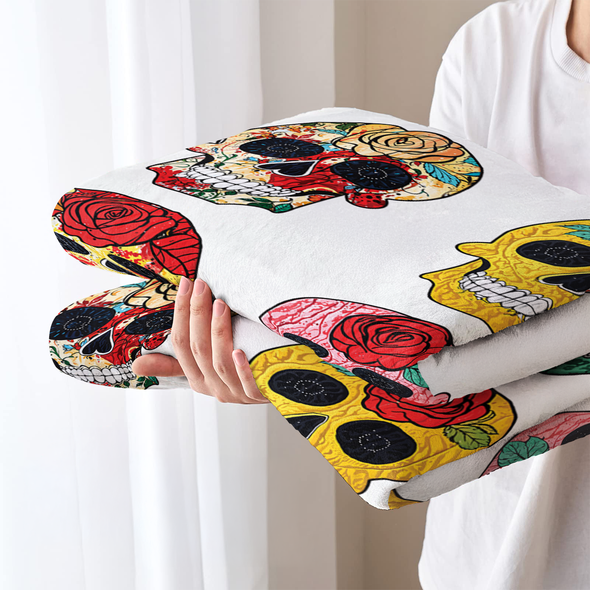 Pajabear Fleece Blanket Colorful Sugar Skull Roses