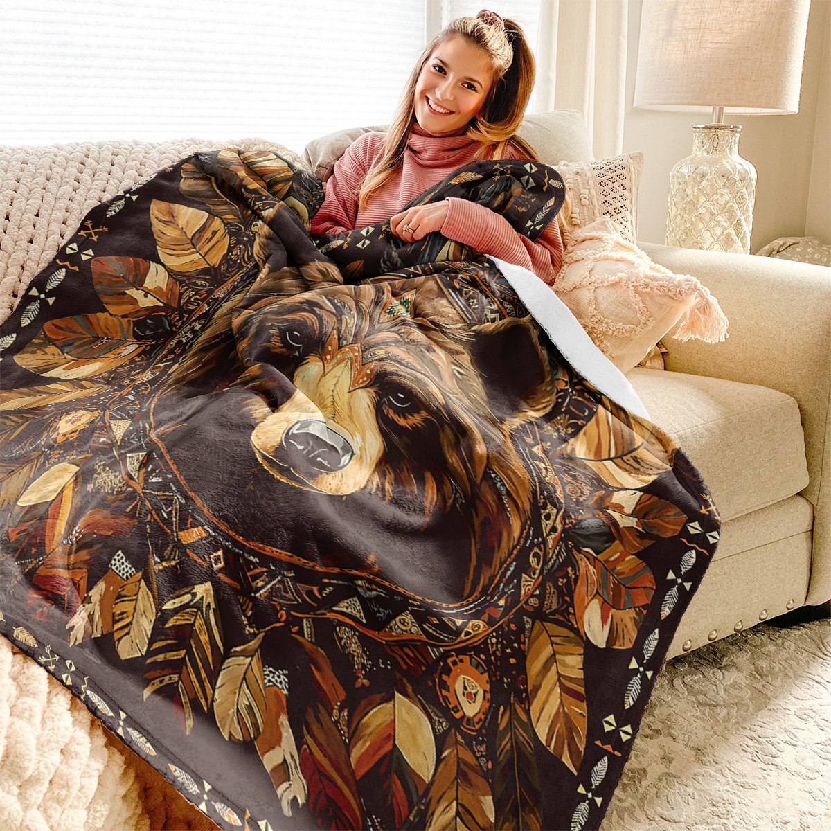 Pajabear Fleece Blanket Bear Totem Dream