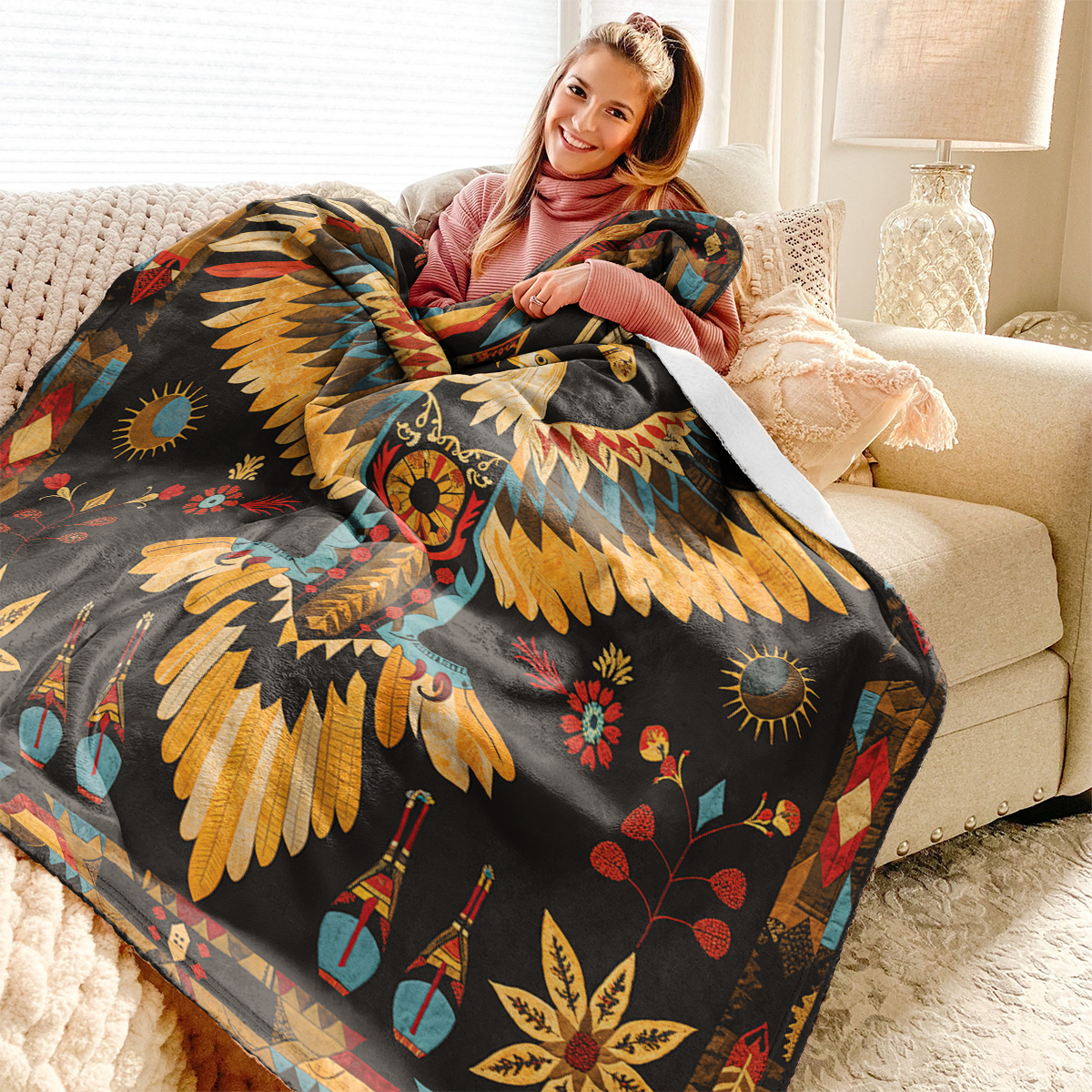Pajabear Fleece Blanket Tribal Eagle