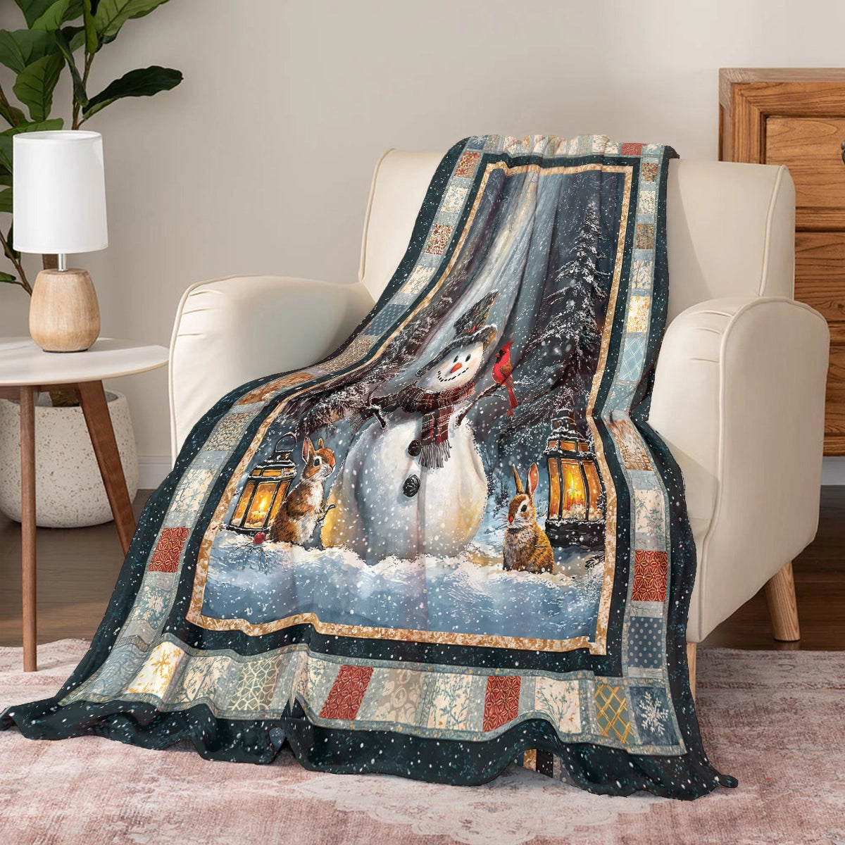 Pajabear Fleece Blanket Snowman’s Gentle Light Winter Memory