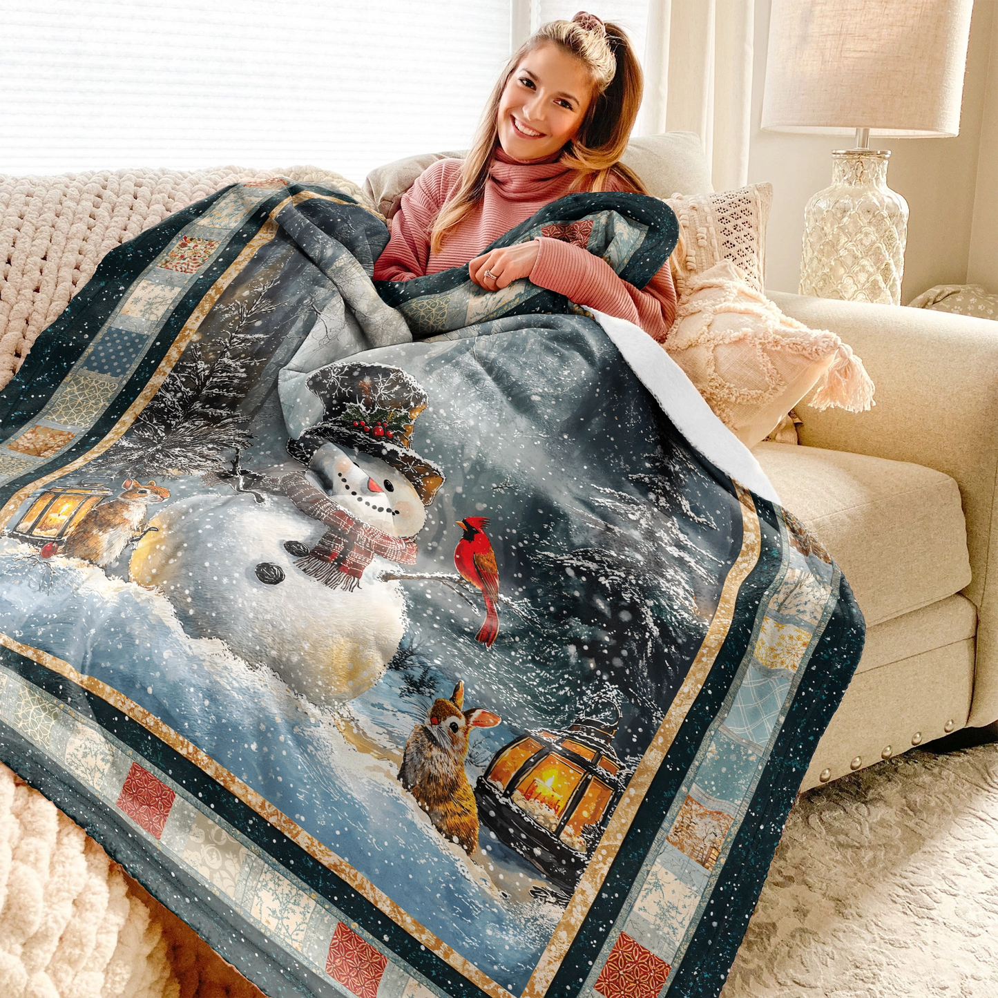 Pajabear Fleece Blanket Snowman’s Gentle Light Winter Memory