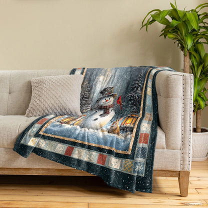 Pajabear Fleece Blanket Snowman’s Gentle Light Winter Memory