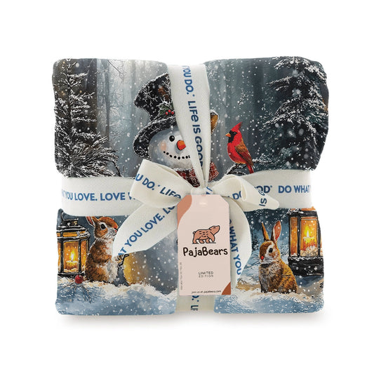 Pajabear Fleece Blanket Snowman’s Gentle Light Winter Memory