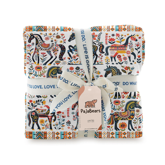 Pajabear Fleece Blanket Horse Floral Pattern