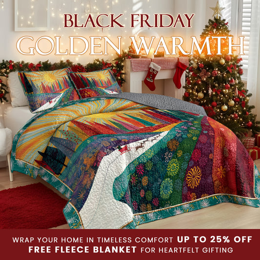 Pajabear Quilt 3-Piece Set Colorful Forest Path