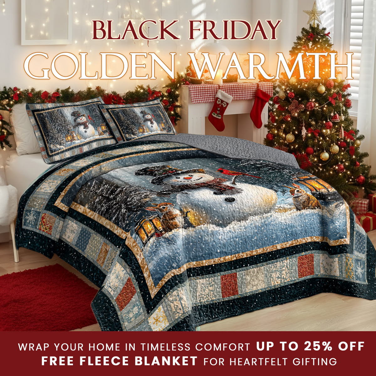 Pajabear Quilt 3-Piece Set Snowman’s Gentle Light Winter Memory