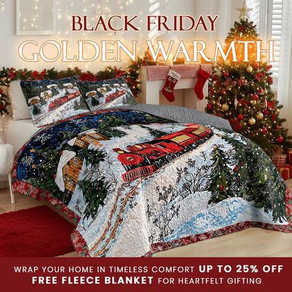 Pajabear Quilt 3-Piece Set Christmas Train Winter Wonderland