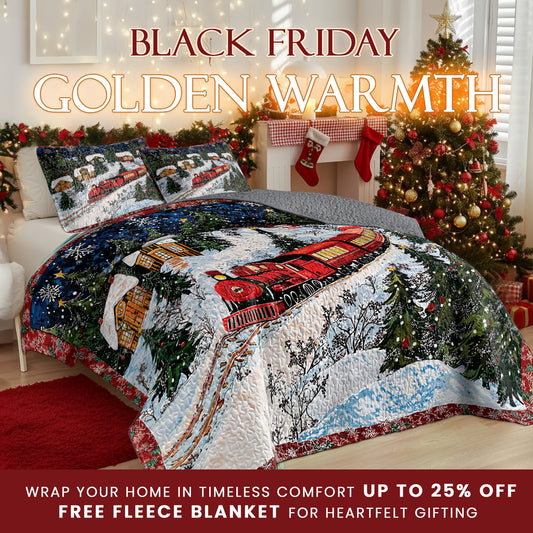 Pajabear Quilt 3-Piece Set Christmas Train Winter Wonderland