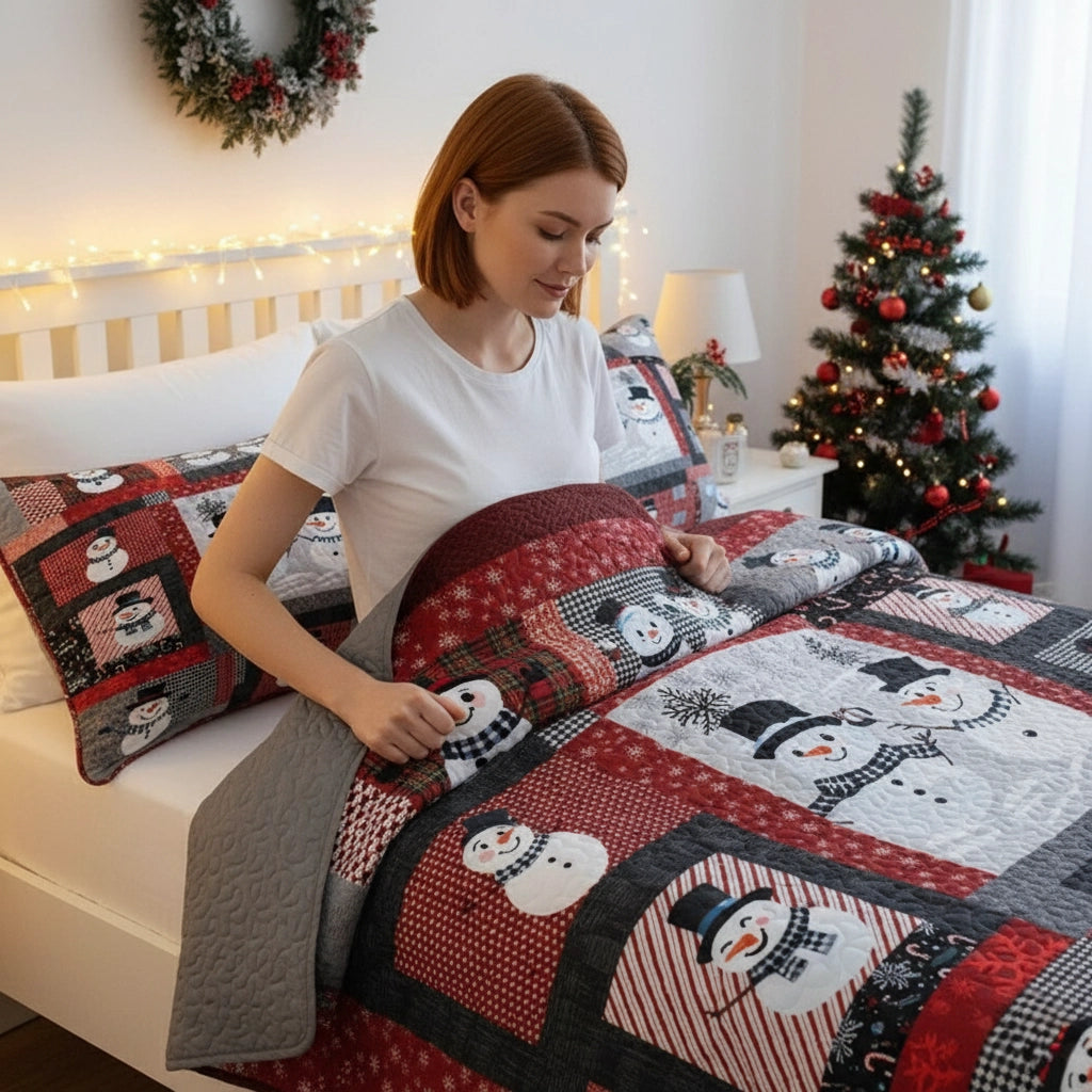 Pajabear Quilt 3-Piece Set Playful Snowmen