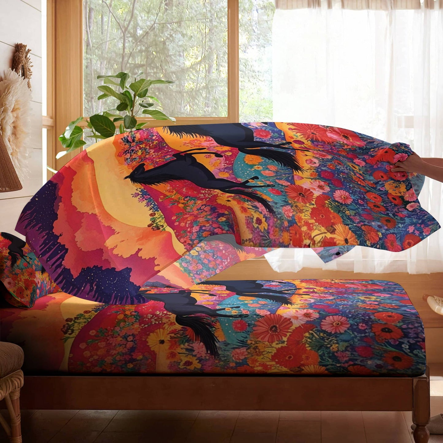 Pajabear 4-Piece Bed Sheet Colorful Horses