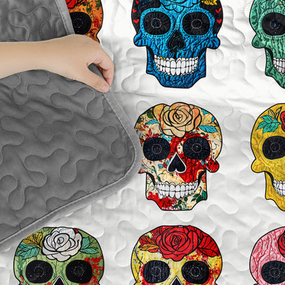 Pajabear Quilt 3-Piece Set Colorful Sugar Skull Roses