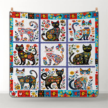 Pajabear Quilt 3-Piece Set Folk Art Feline