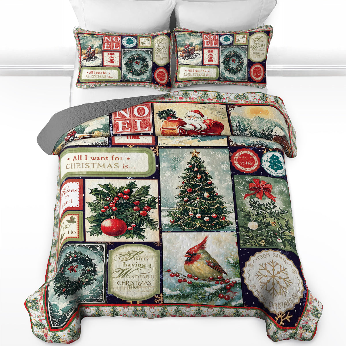 Pajabear Quilt 3-Piece Set Golden Nostalgic Noel Patchwork