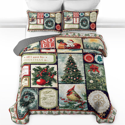 Pajabear Quilt 3-Piece Set Golden Nostalgic Noel Patchwork