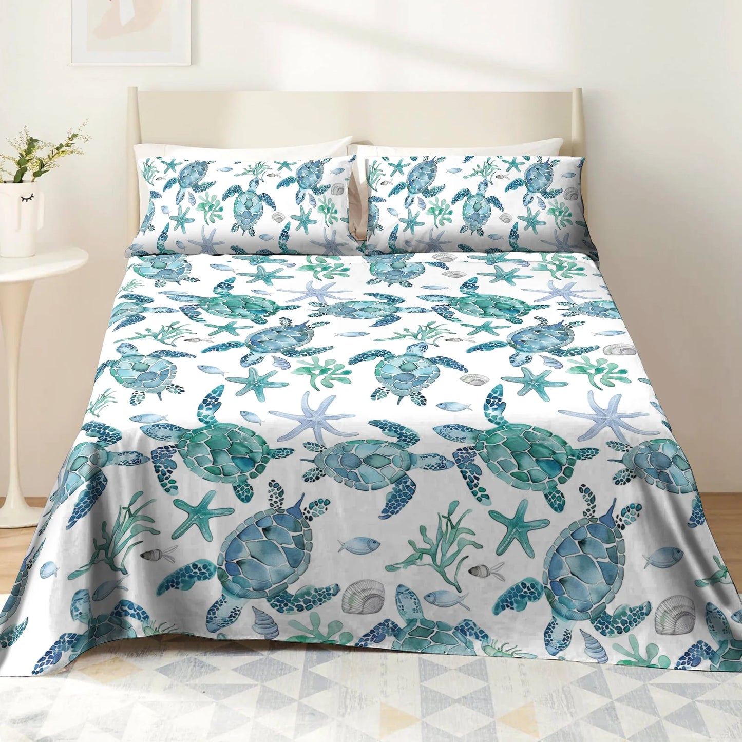 Pajabear 4-Piece Bed Sheet Set - Sea Turtle Blue Flow