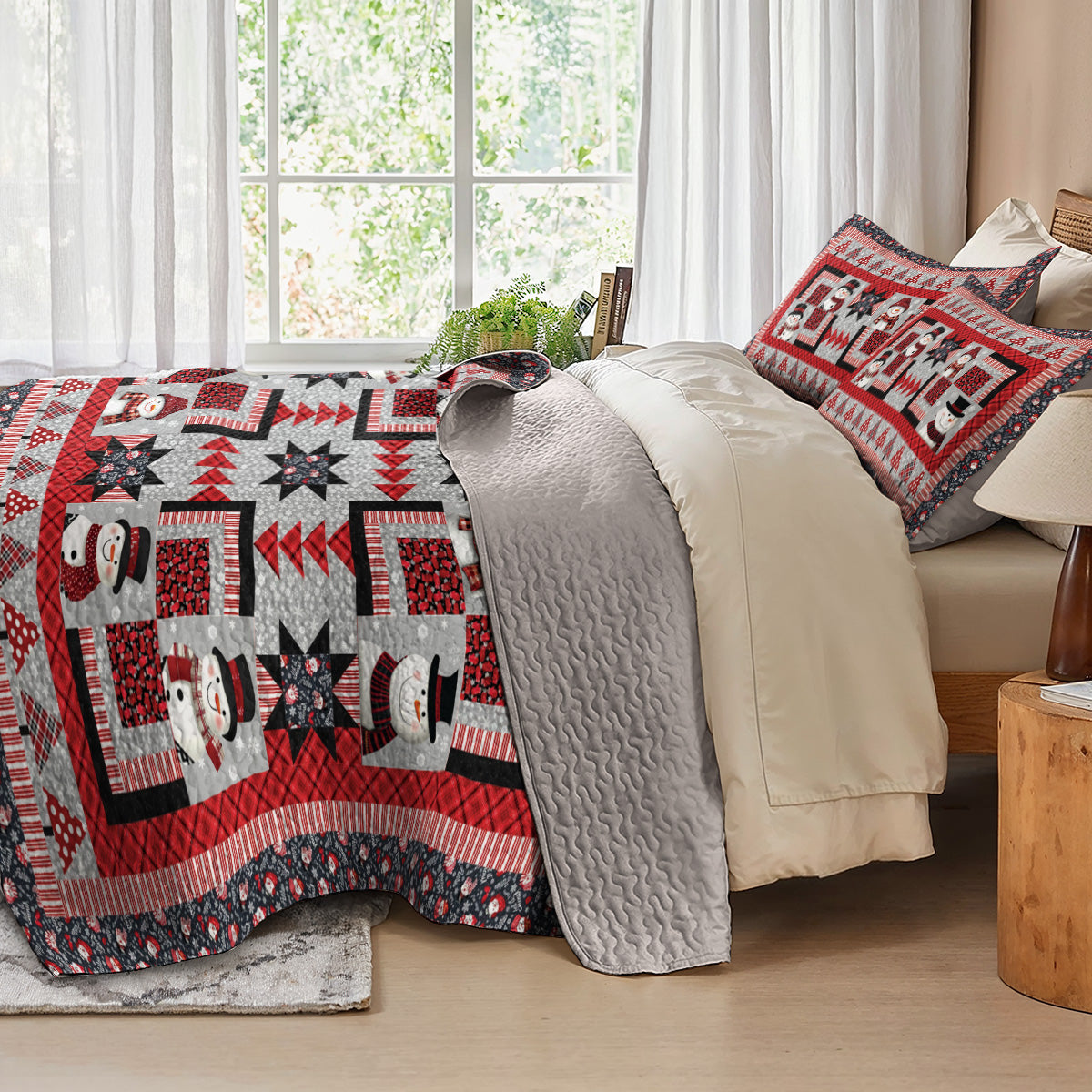 Pajabear Quilt 3-Piece Set Starry Snowmen Holiday
