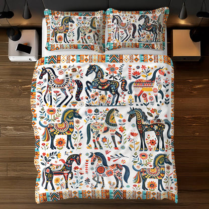 Pajabear 3 Pieces Duvet Cover Set Horse Floral Pattern