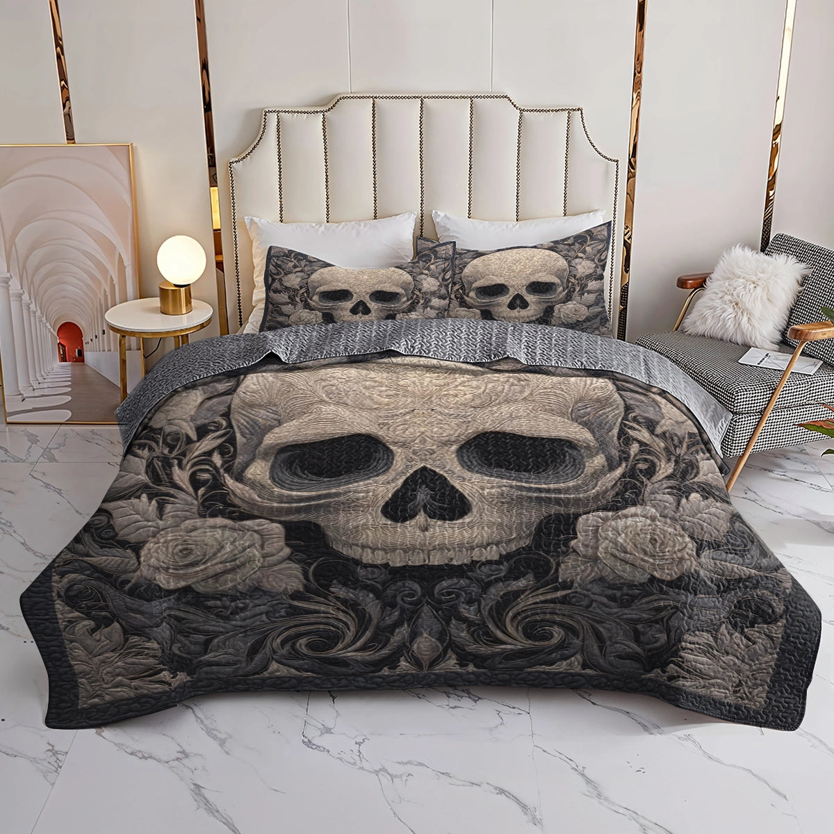 Pajabear Quilt 3-Piece Set Baroque Shadow Skull