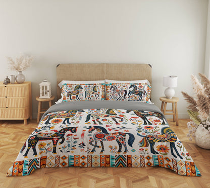 Pajabear 3 Pieces Duvet Cover Set Horse Floral Pattern