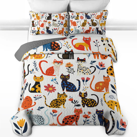 Pajabear Quilt 3-Piece Set Purrfectly Feline With Floral