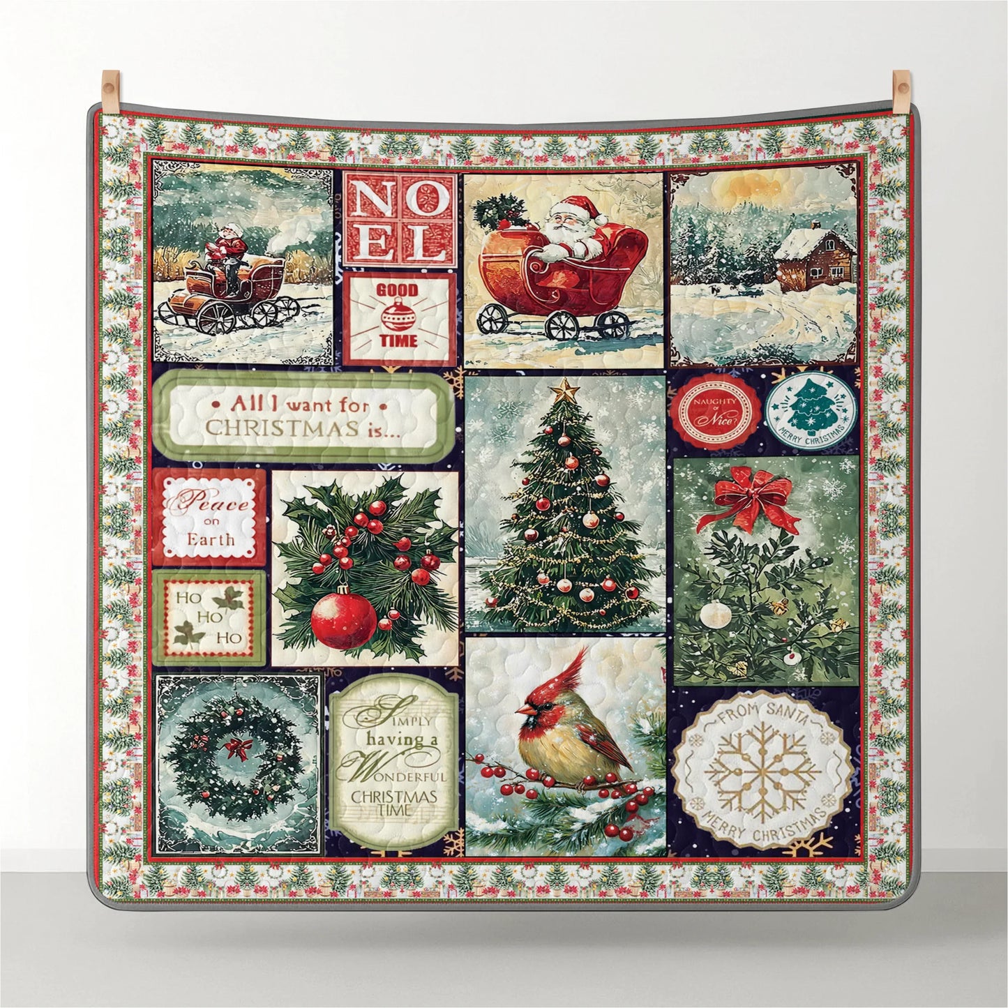 Pajabear Quilt 3-Piece Set Golden Nostalgic Noel Patchwork