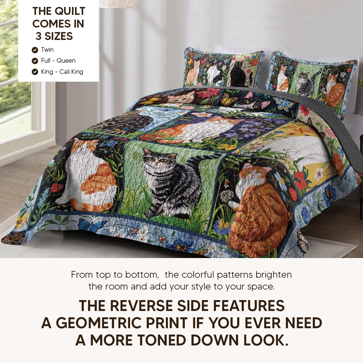 Pajabear Quilt 3-Piece Set Cat Floral Felines