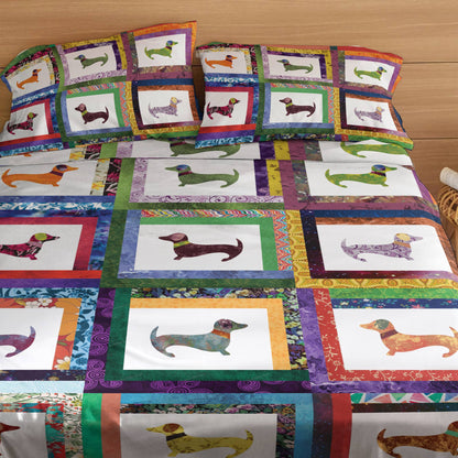 Pajabear 4-Piece Bed Sheet Set Dachshund Friends