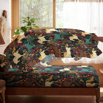 Pajabear 4-Piece Bed Sheet Set Horse Floral