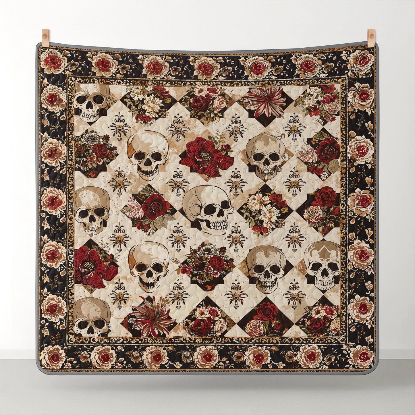 Pajabear Quilt 3-Piece Set Elegent Skull Roses
