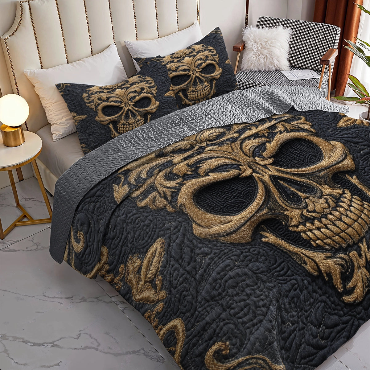 Pajabear Quilt 3-Piece Set Baroque Skull Majesty