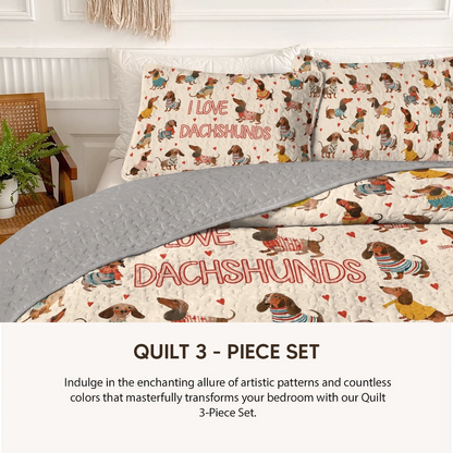 Pajabear Quilt 3-Piece Set Dachshund Lovely Delight