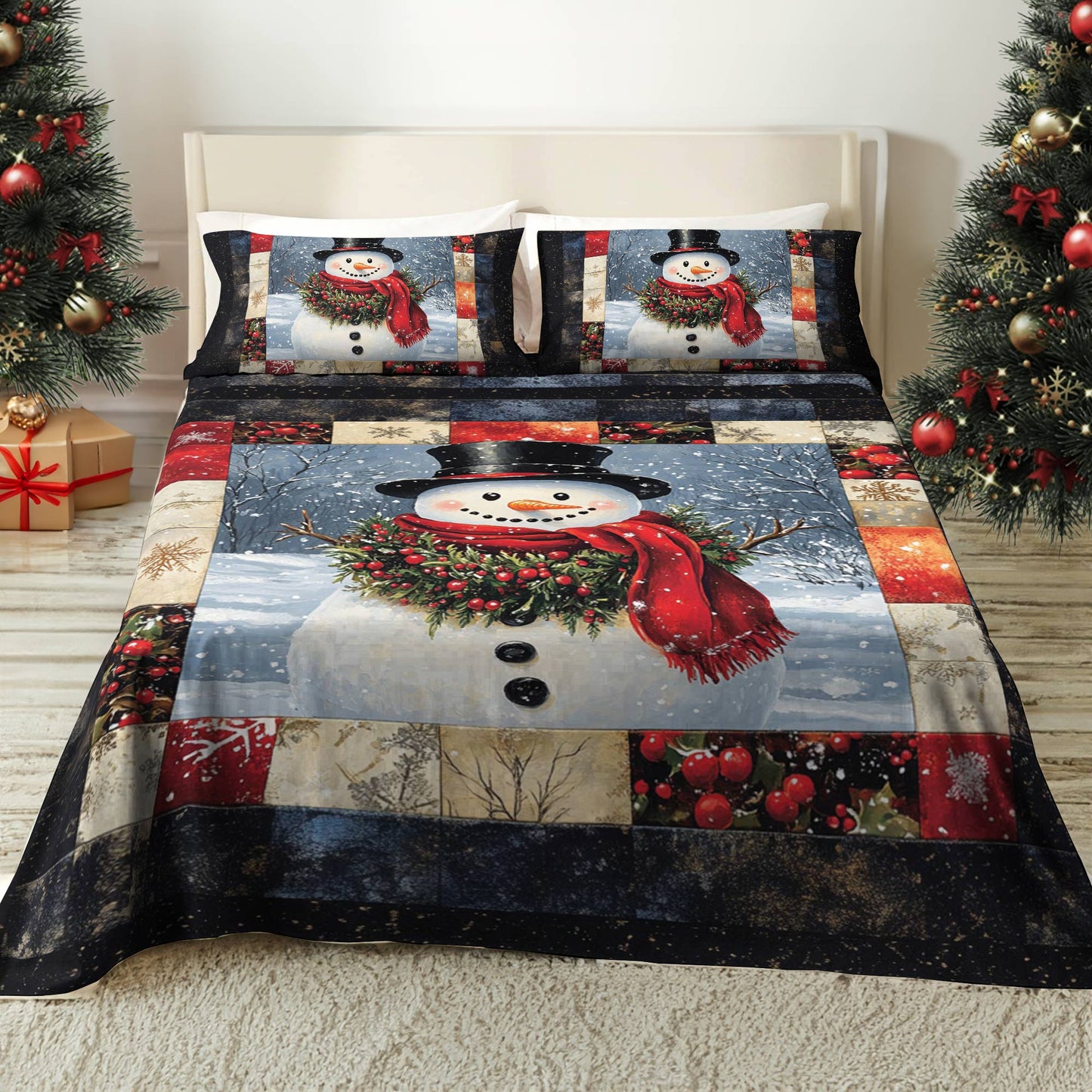 Pajabear 4-Piece Bed Sheet Set Cheery Snowman
