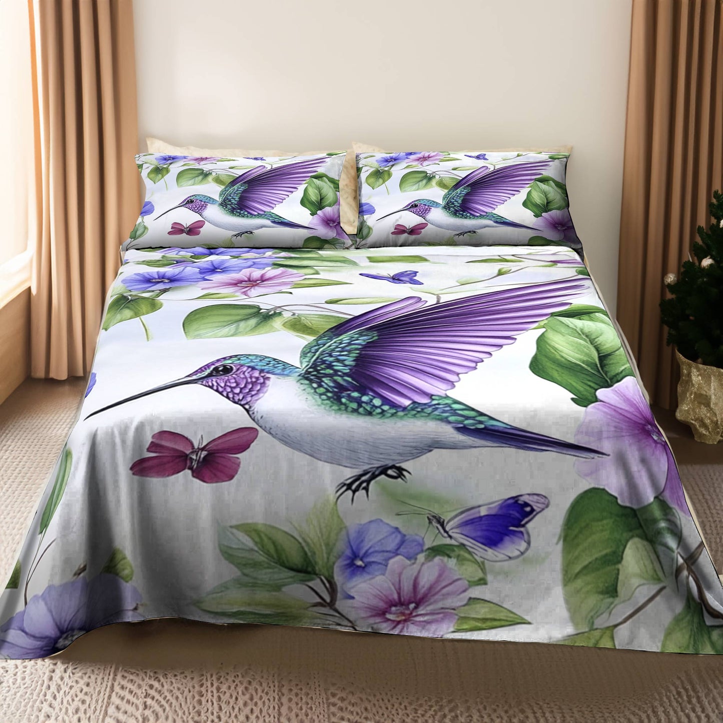 Pajabear 4-Piece Bed Sheet Set Hummingbird Lovely