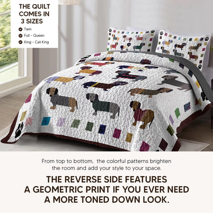 Pajabear Quilt 3-Piece Set Dachshund Paws and Patches