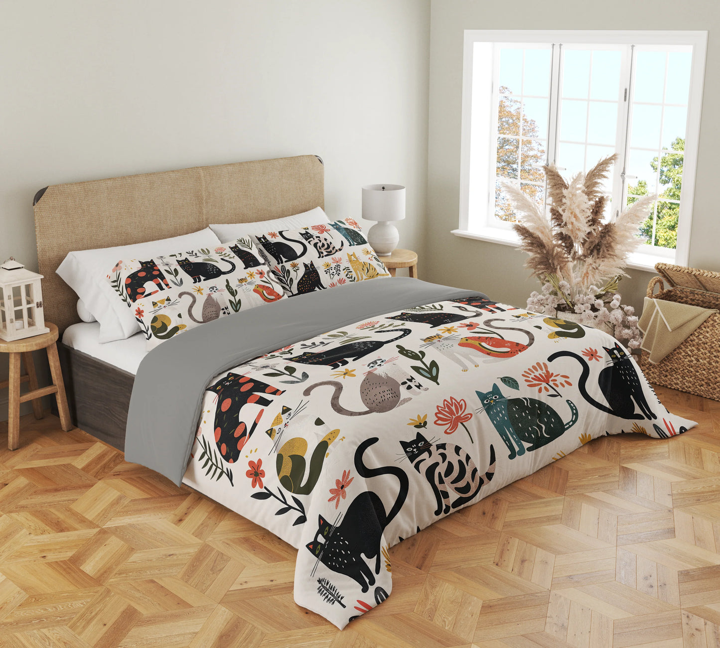 Pajabear 3 Pieces Duvet Cover Set Botanical Cat