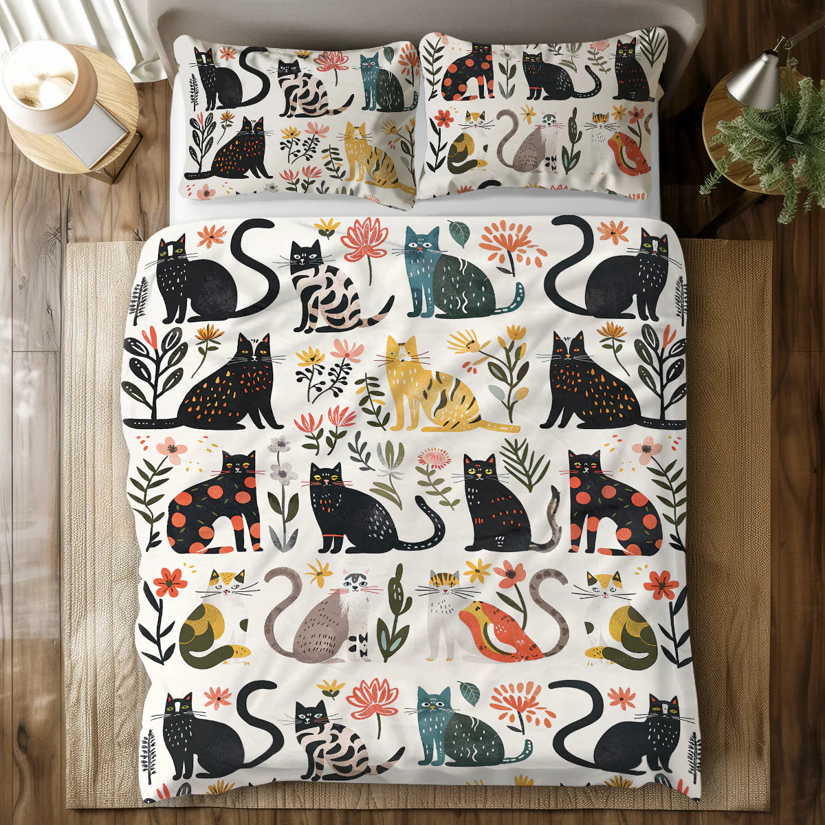 Pajabear 3 Pieces Duvet Cover Set Botanical Cat