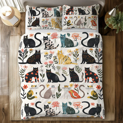 Pajabear 3 Pieces Duvet Cover Set Botanical Cat