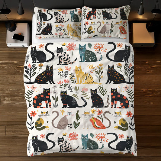 Pajabear 3 Pieces Duvet Cover Set Botanical Cat