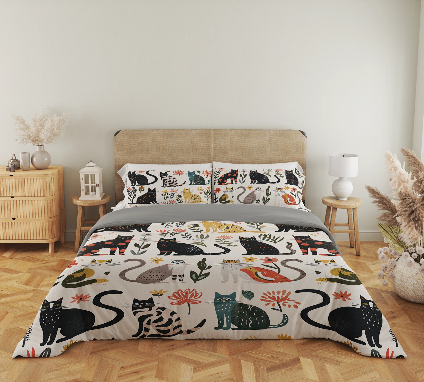Pajabear 3 Pieces Duvet Cover Set Botanical Cat