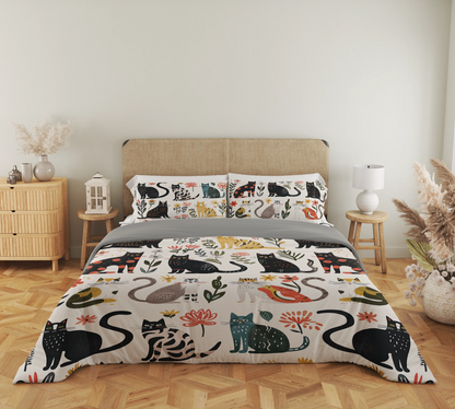 Pajabear 3 Pieces Duvet Cover Set Botanical Cat