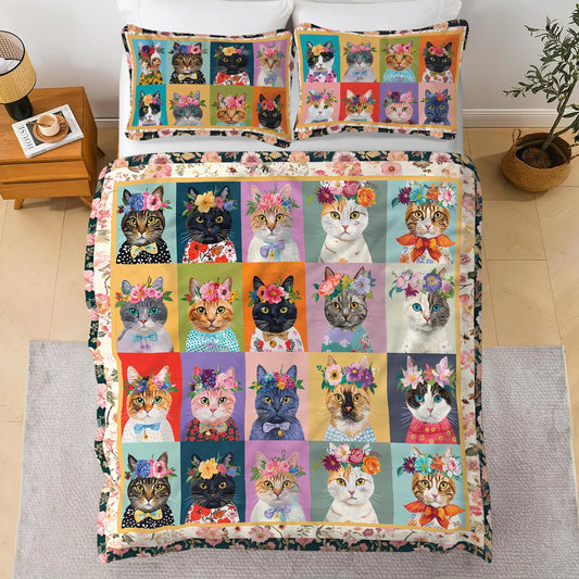 Pajabear 3 Pieces Duvet Cover Set Floral Cat Fantasy