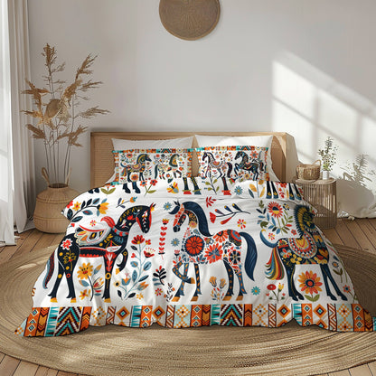 Pajabear 3 Pieces Duvet Cover Set Horse Floral Pattern