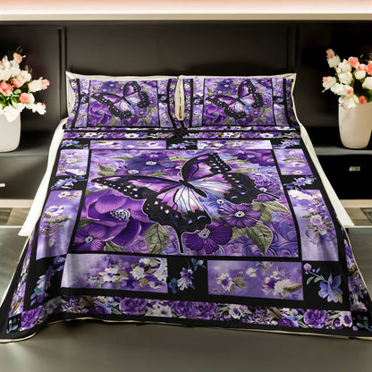 Pajabear 4-Piece Bed Sheet Set Gorgeous Purple Butterfly Flowers