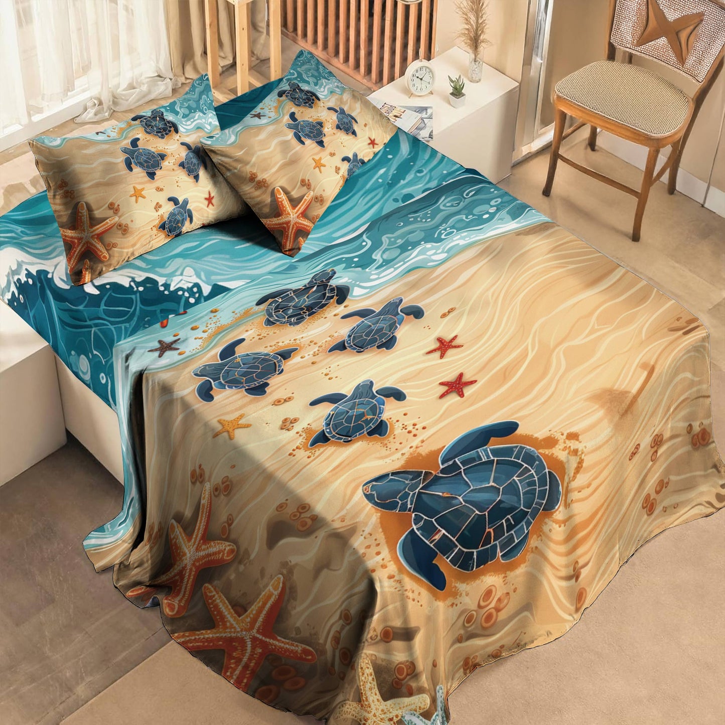 Pajabear 4-Piece Bed Sheet Set Turtle Ocean