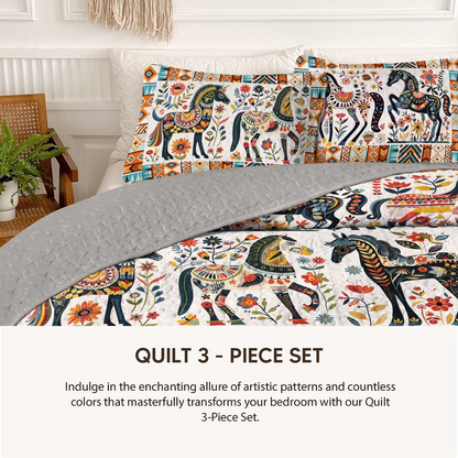 Pajabear Quilt 3-Piece Set Horse Floral Pattern