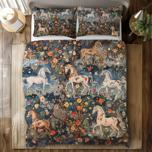 Pajabear 3 Pieces Duvet Cover Set Mystery Horses